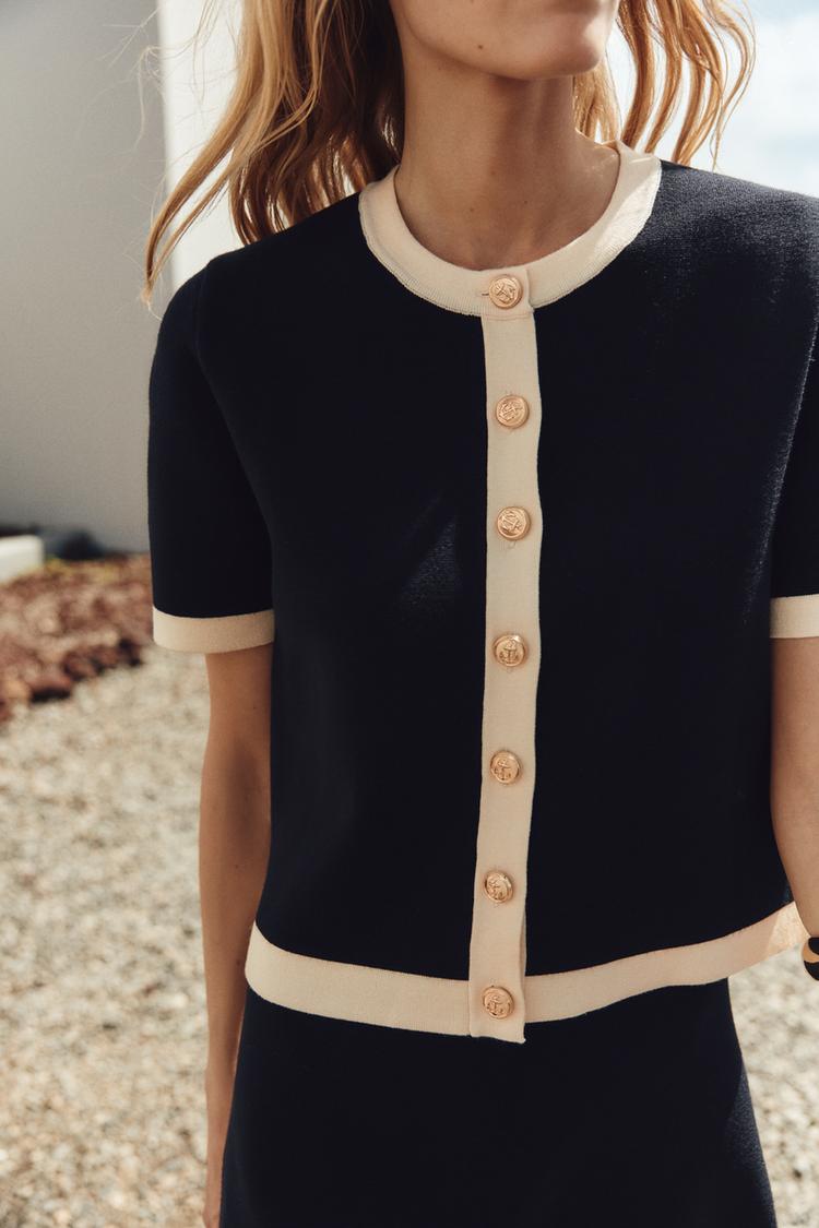 KORTÄRMAD STICKAD CARDIGAN